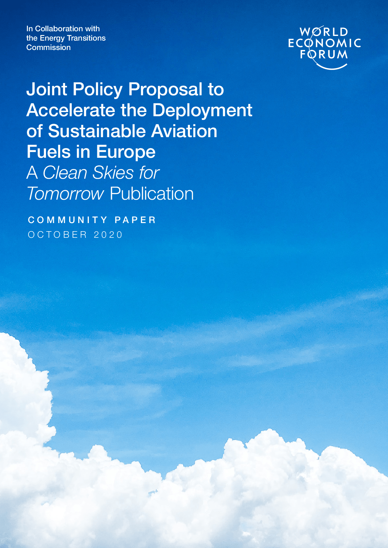 Policy Proposal to Accelerate the Deployment of Sustainable Aviation Fuels in Europe - Community Paper Front Cover